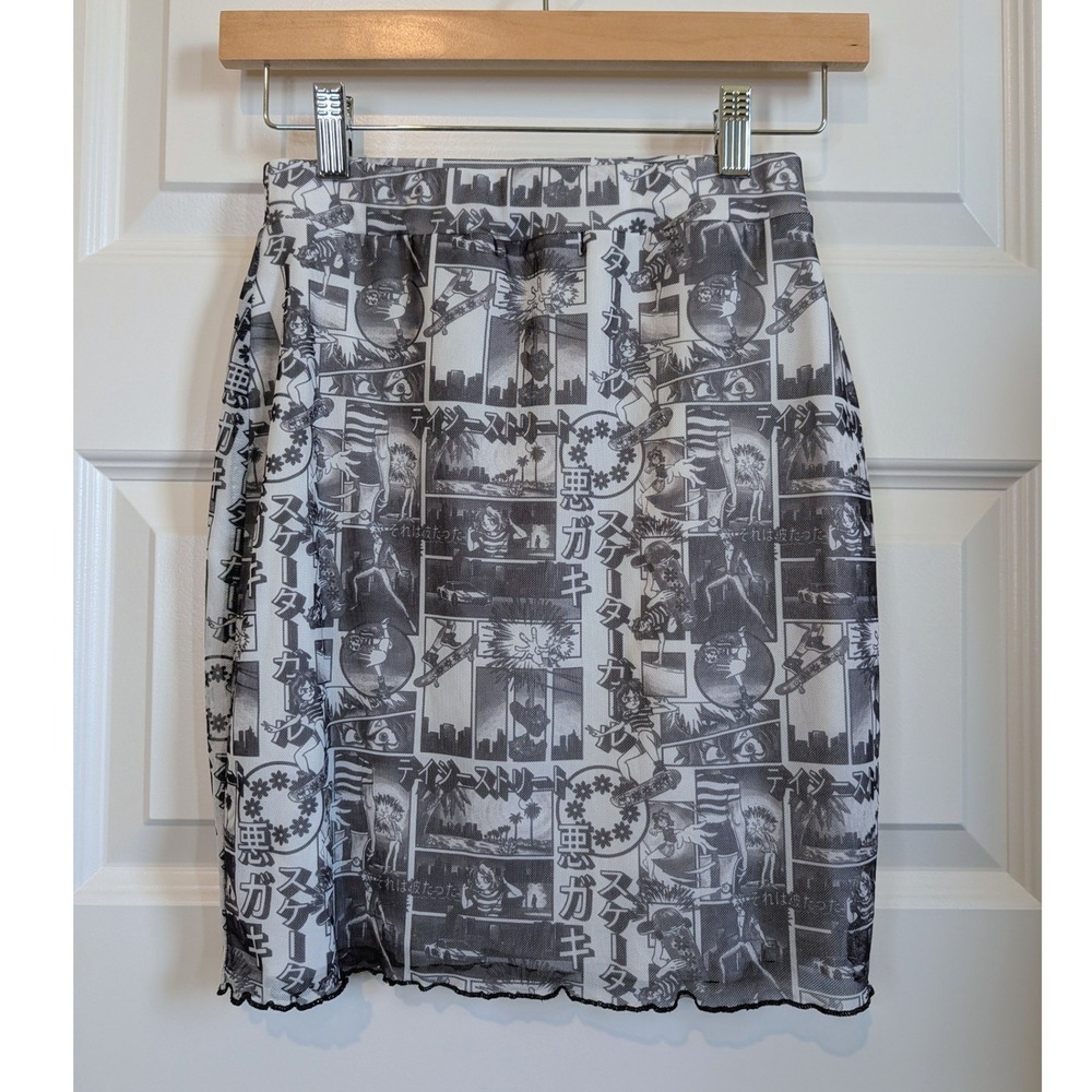 Daisy Street Manga Print Mesh Mini Skirt